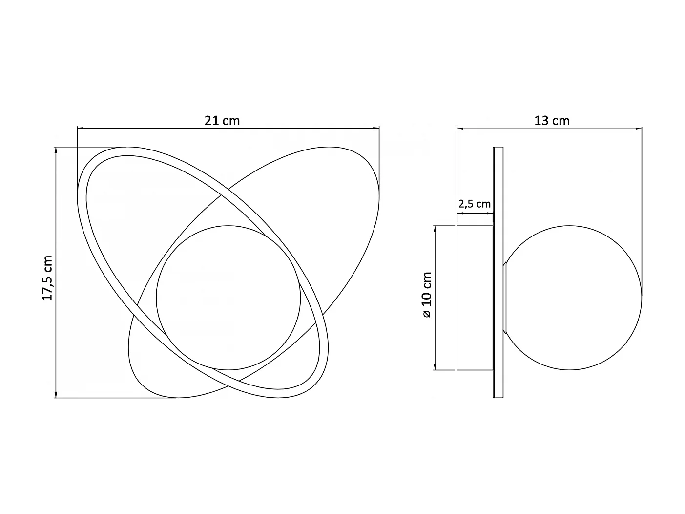 Applique noire et dorée double ovale et verre blanc - Mattina
