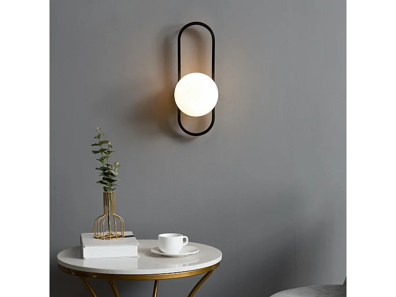 Applique murale vintage noire et verre blanc - Belisto