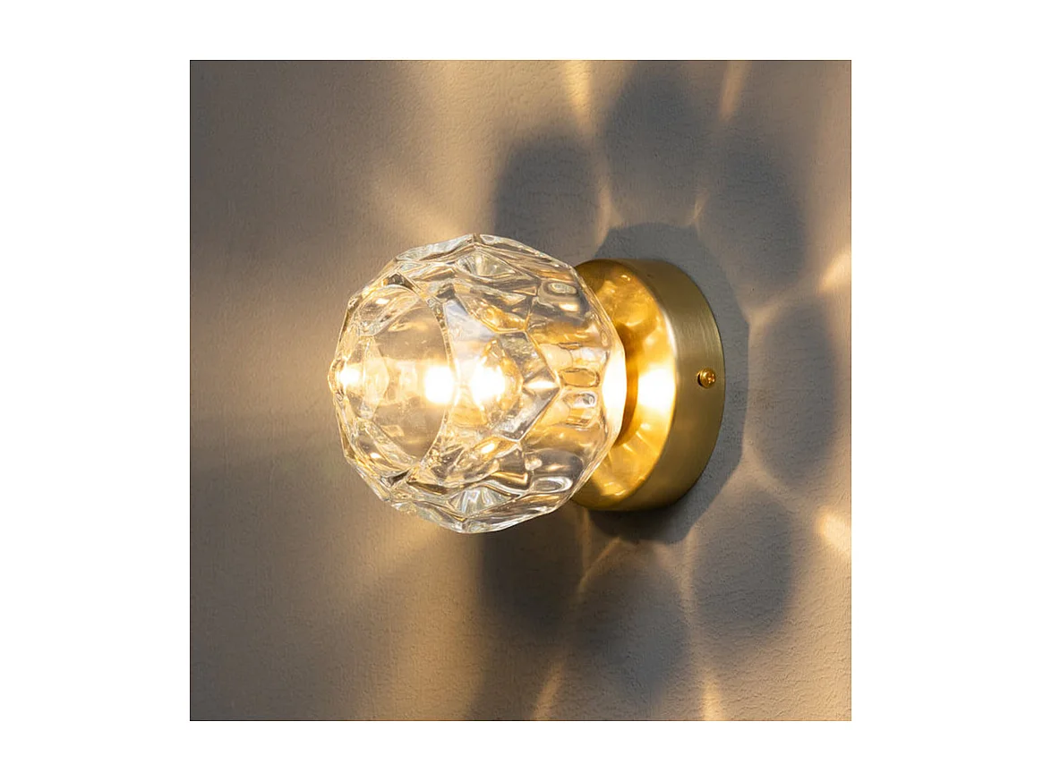 Applique ou petit plafonnier métal doré et verre transparent - Vilamo