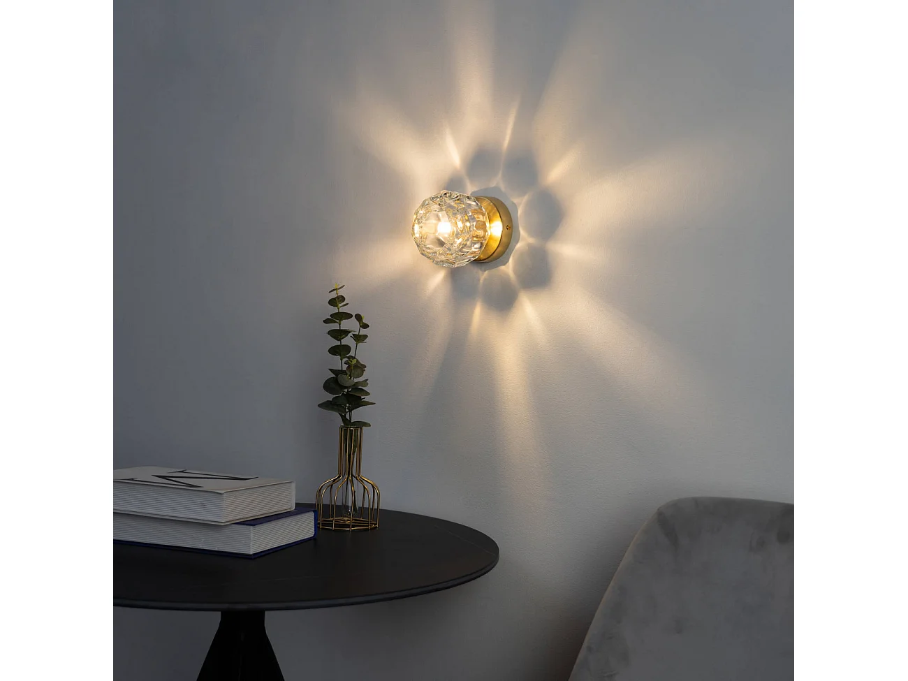 Applique ou petit plafonnier métal doré et verre transparent - Vilamo