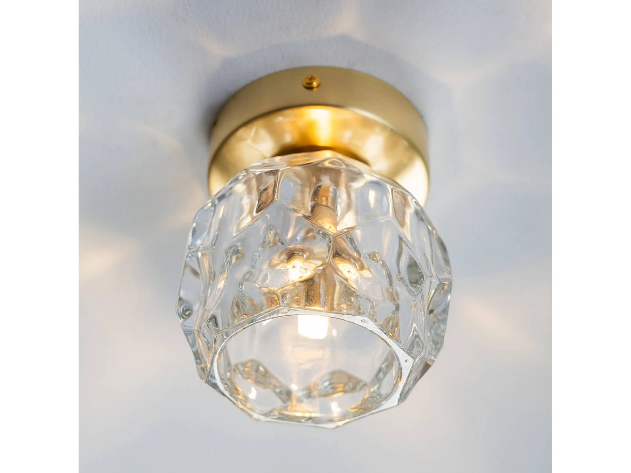 Applique ou petit plafonnier métal doré et verre transparent - Vilamo