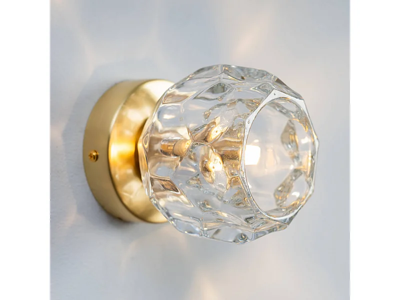 Applique ou petit plafonnier métal doré et verre transparent - Vilamo