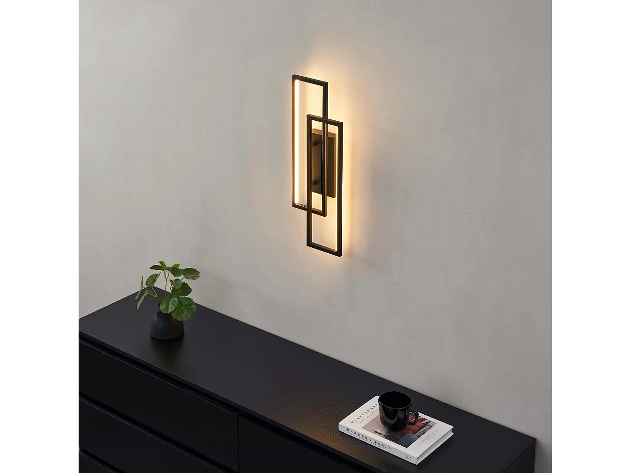 Applique double rectangle noir 50 cm éclairage indirect - Torello