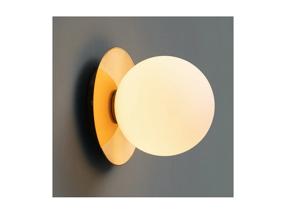 Plafonnier ou applique dorée en verre blanc - Fonzo