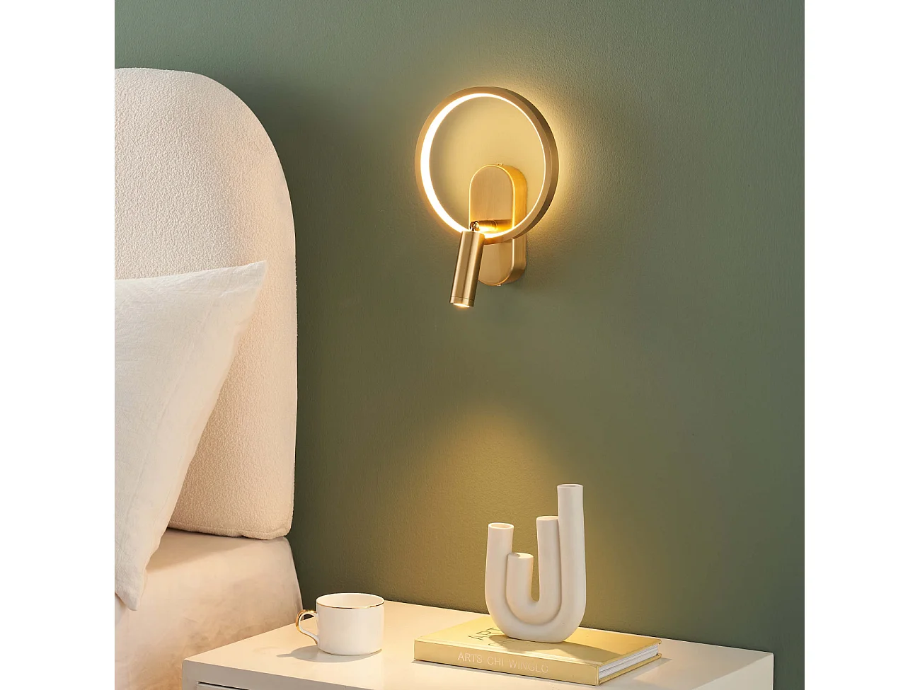 Applique dorée double lumière avec liseuse centrée - Lona