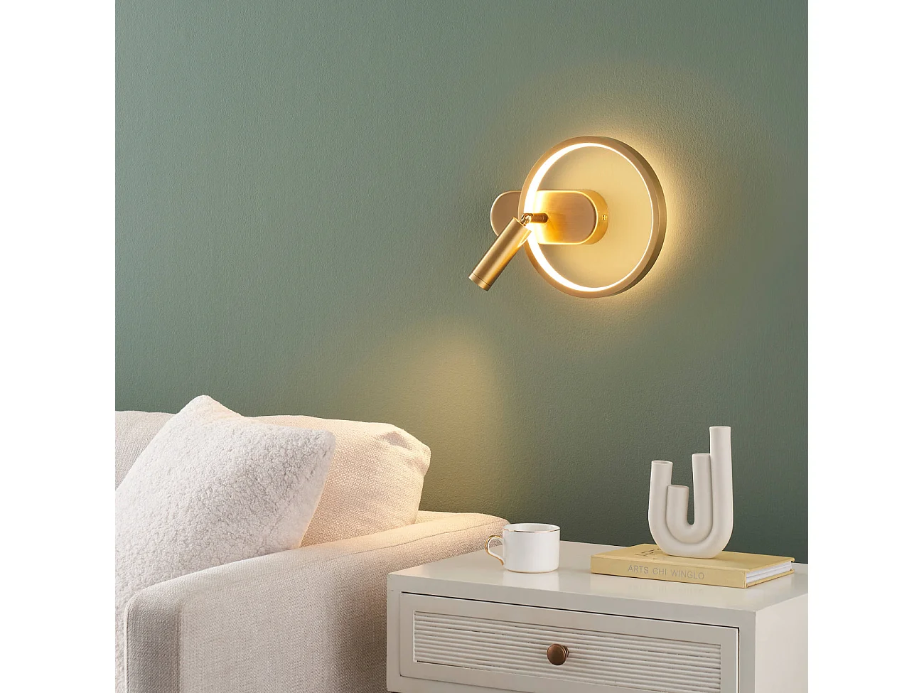 Applique dorée double lumière avec liseuse centrée - Lona