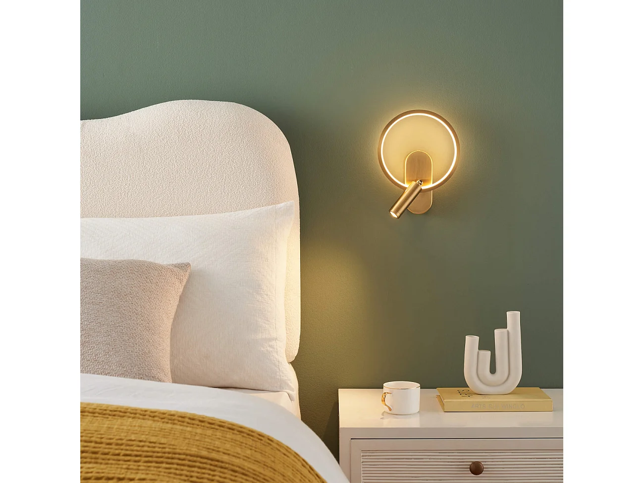 Applique dorée double lumière avec liseuse centrée - Lona