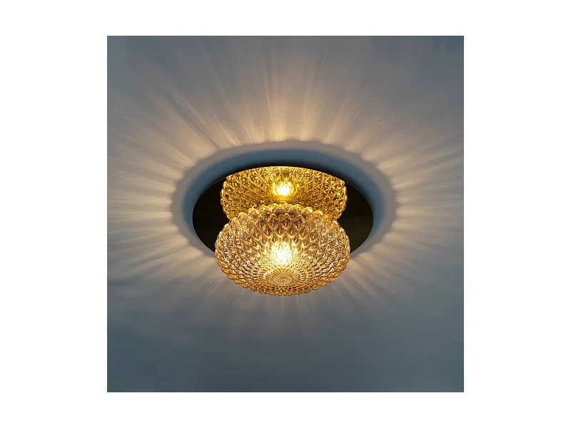 Plafonnier chic ou applique en métal doré et verre ambré graphique - Matera