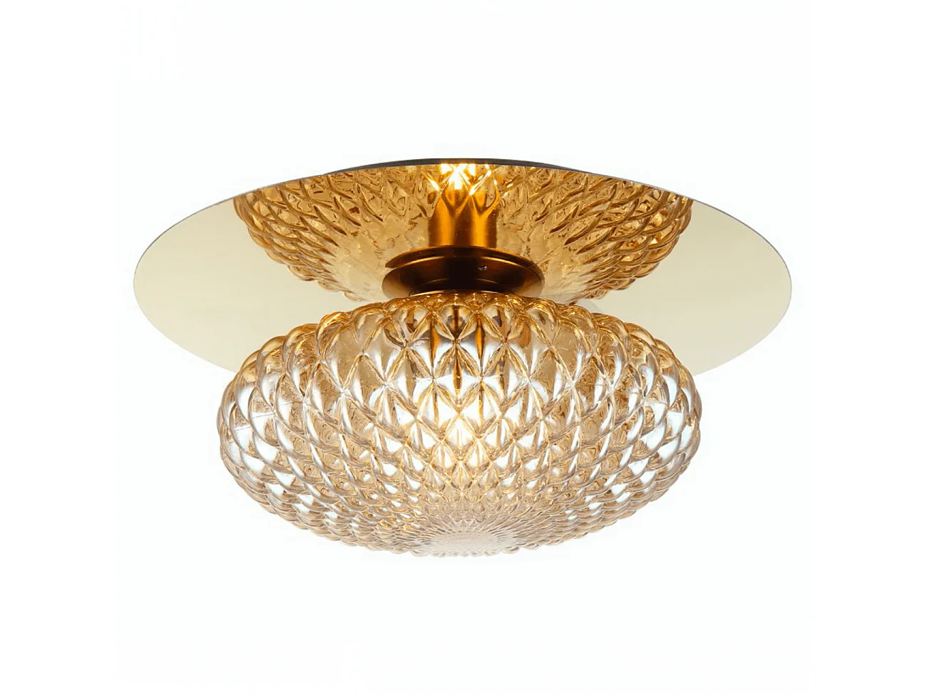 Plafonnier chic ou applique en métal doré et verre ambré graphique - Matera