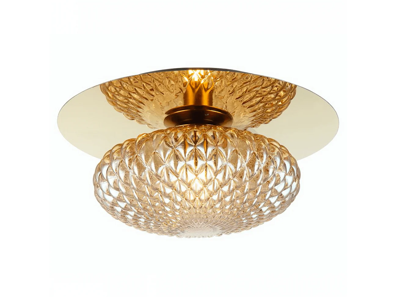 Plafonnier chic ou applique en métal doré et verre ambré graphique - Matera