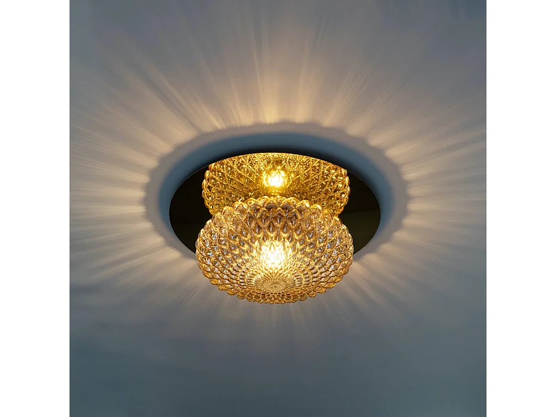 Plafonnier chic ou applique en métal doré et verre ambré graphique - Matera