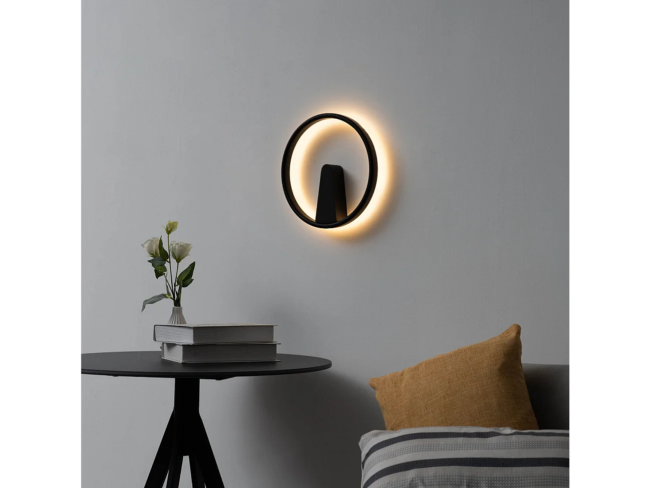 Applique minimaliste anneau LED noir - Scott