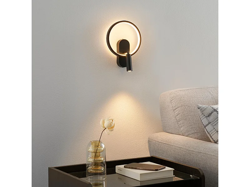 Applique noire double lumière avec liseuse centrée - Lona