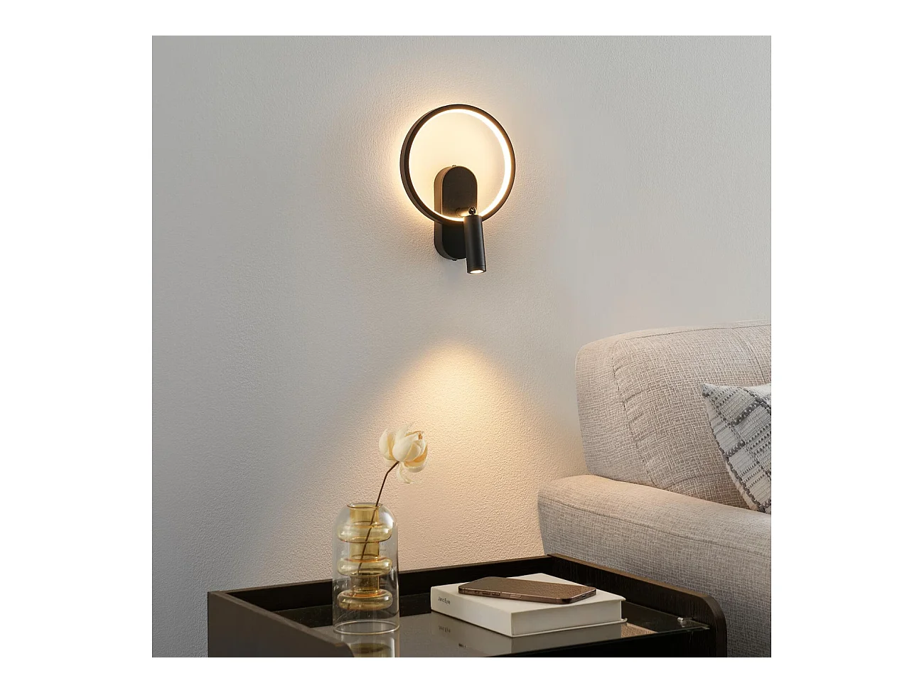 Applique noire double lumière avec liseuse centrée - Lona