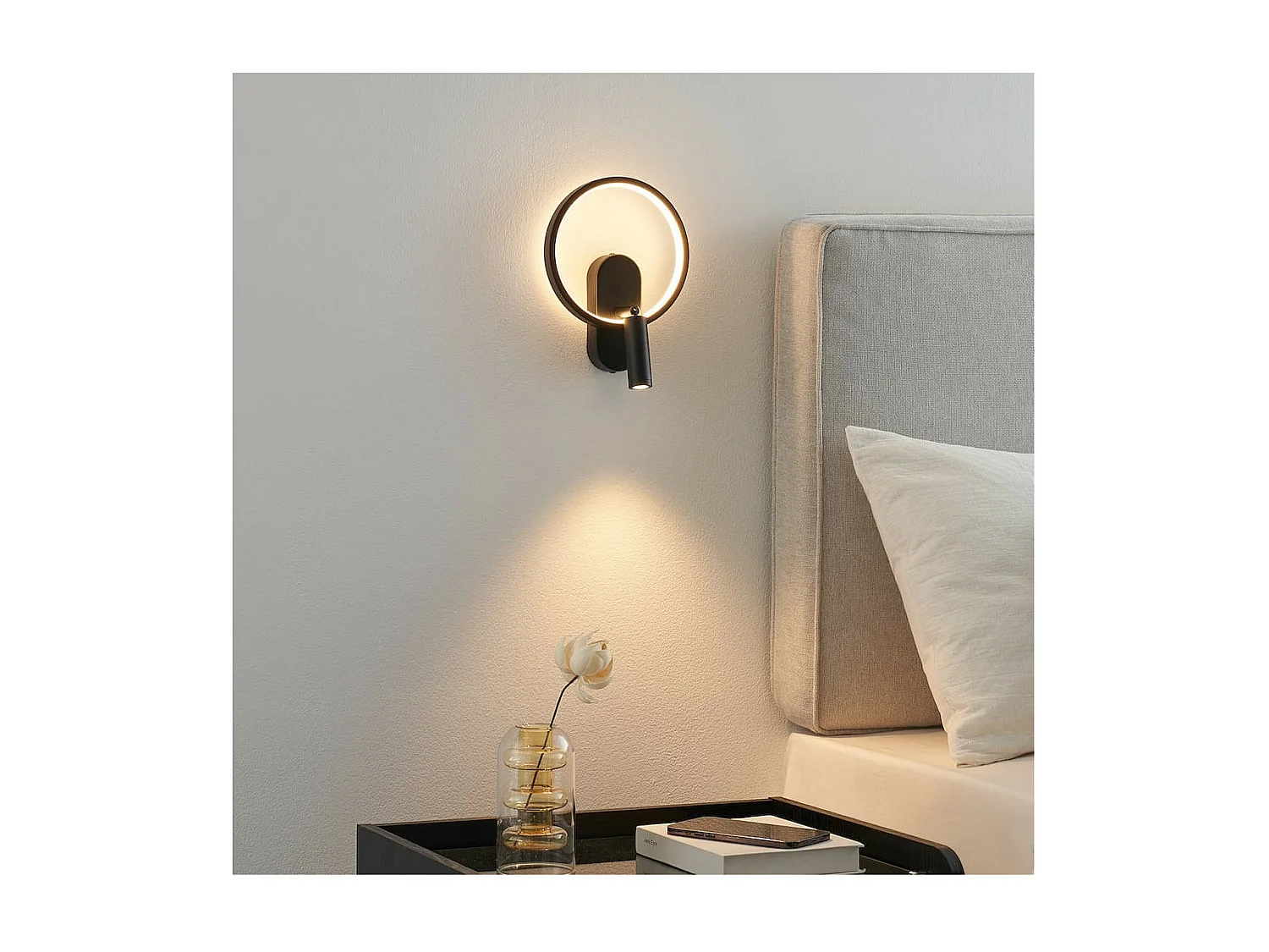 Applique noire double lumière avec liseuse centrée - Lona