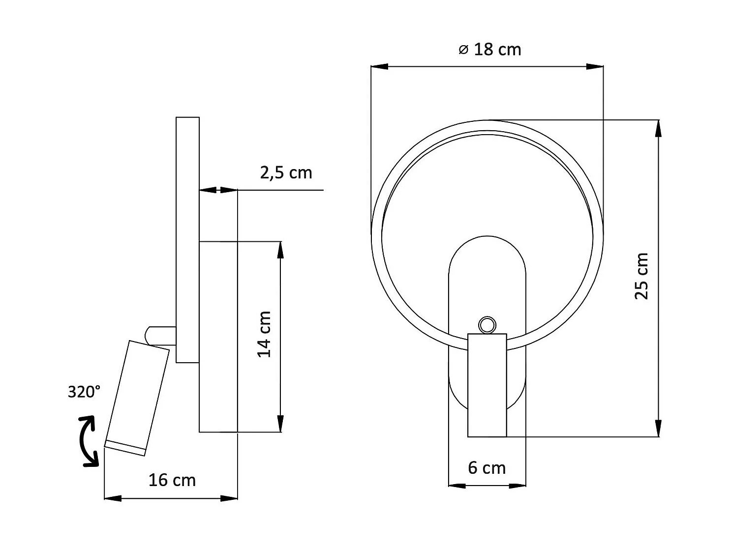 Applique noire double lumière avec liseuse centrée - Lona