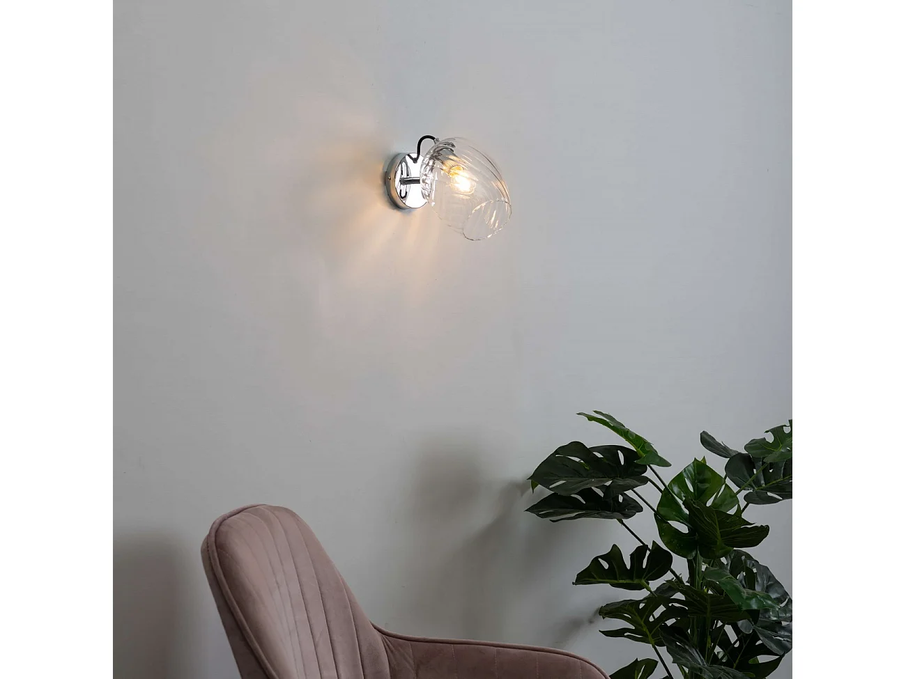 Applique chromée verre transparent texturé - Cassia