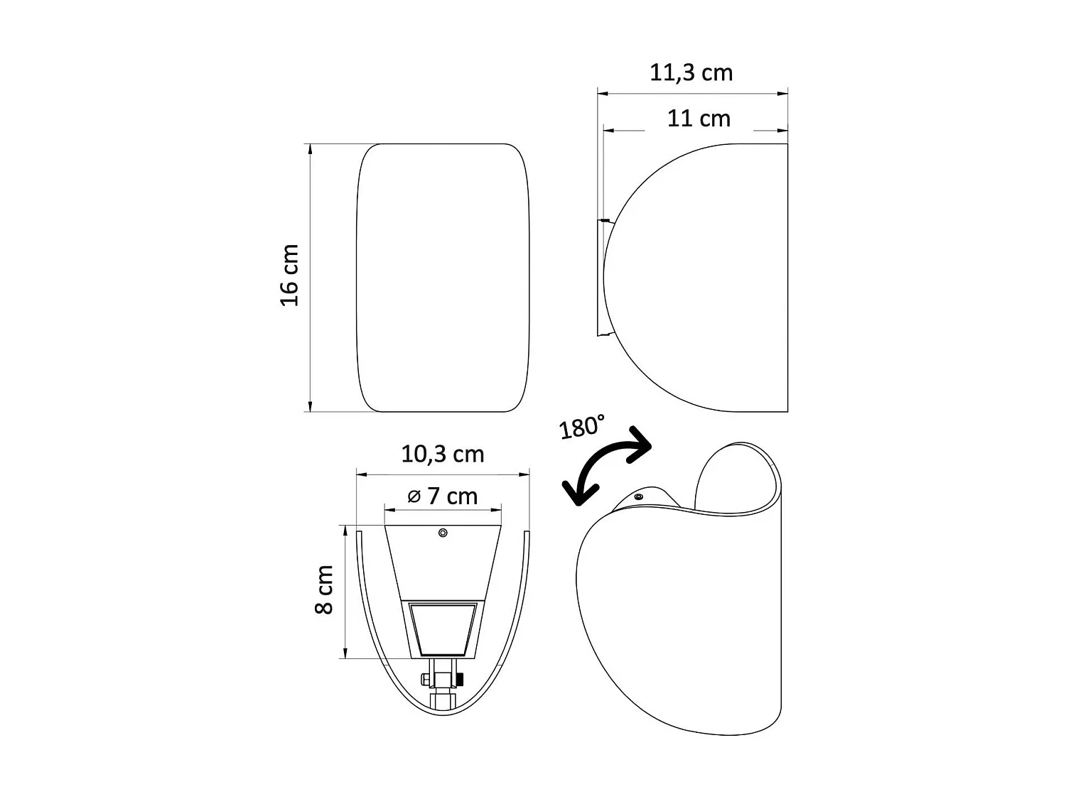 Applique noire aluminium orientable IP54 - Notte