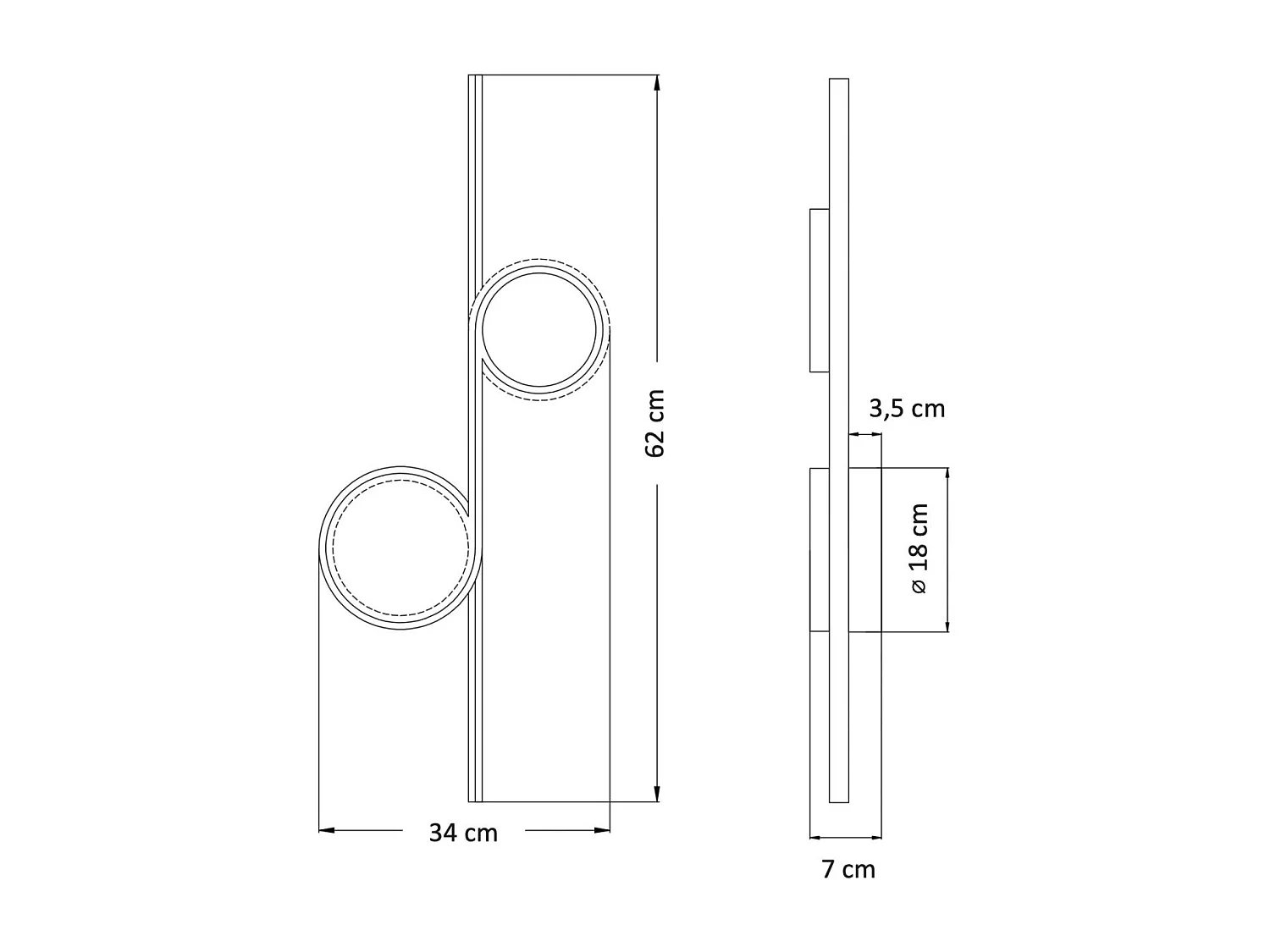 Applique double cercle LED noir minimaliste  - Celi