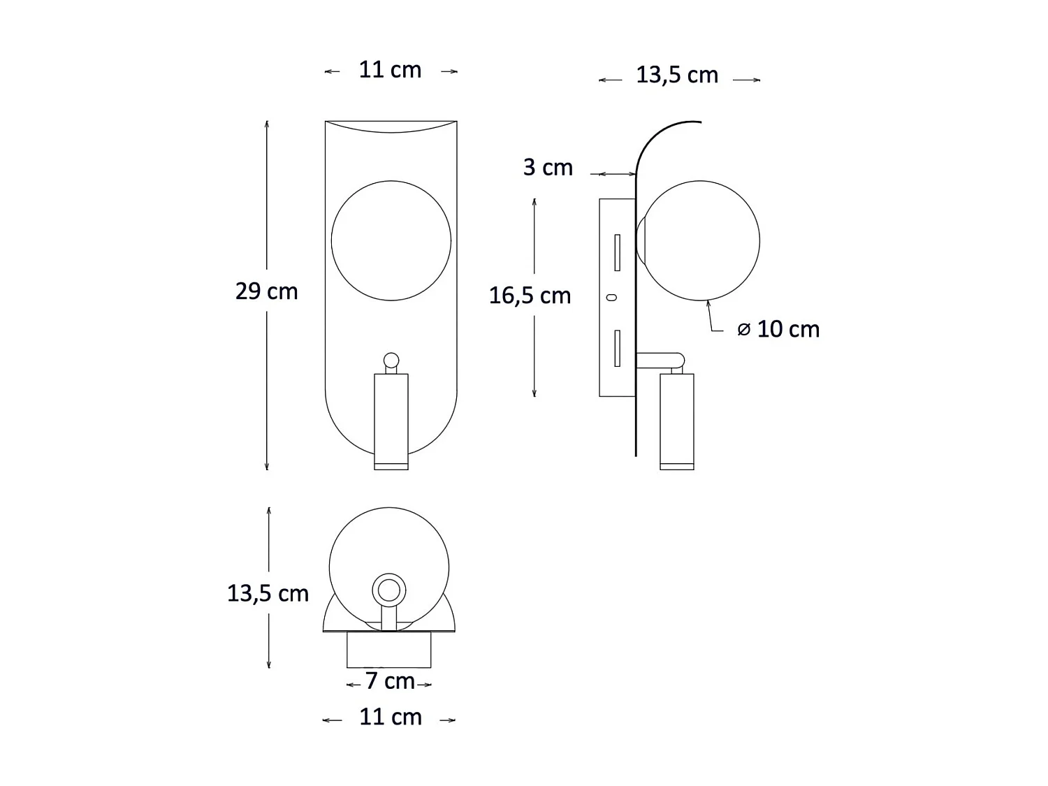 Applique dorée glamour avec interrupteur liseuse et boule en verre - Matalia