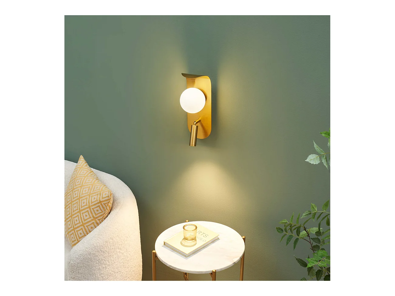 Applique dorée glamour avec interrupteur liseuse et boule en verre - Matalia