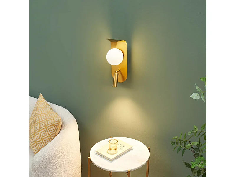 Applique dorée glamour avec interrupteur liseuse et boule en verre - Matalia