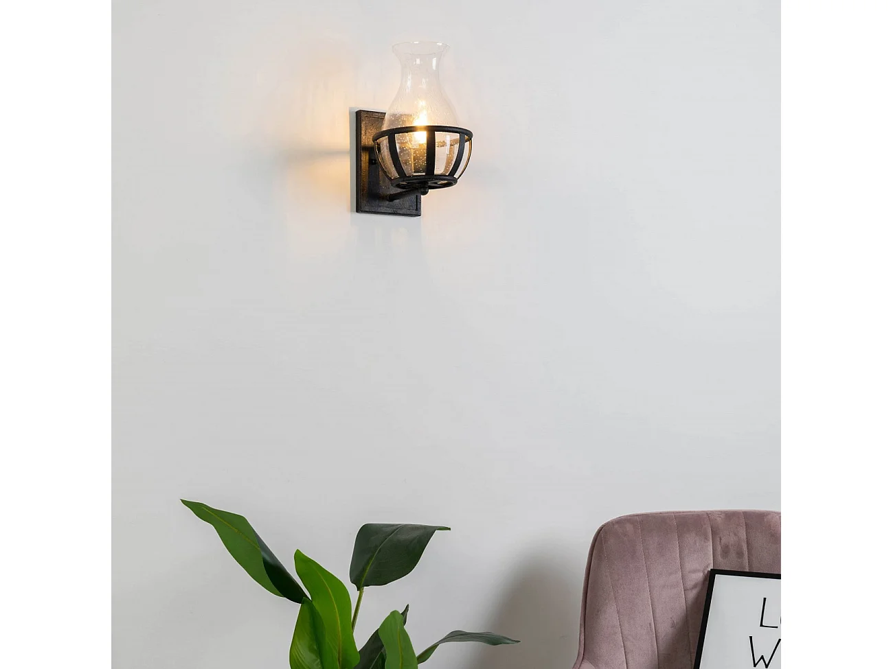 Applique Murale Noire avec Vase en Verre - Elerina