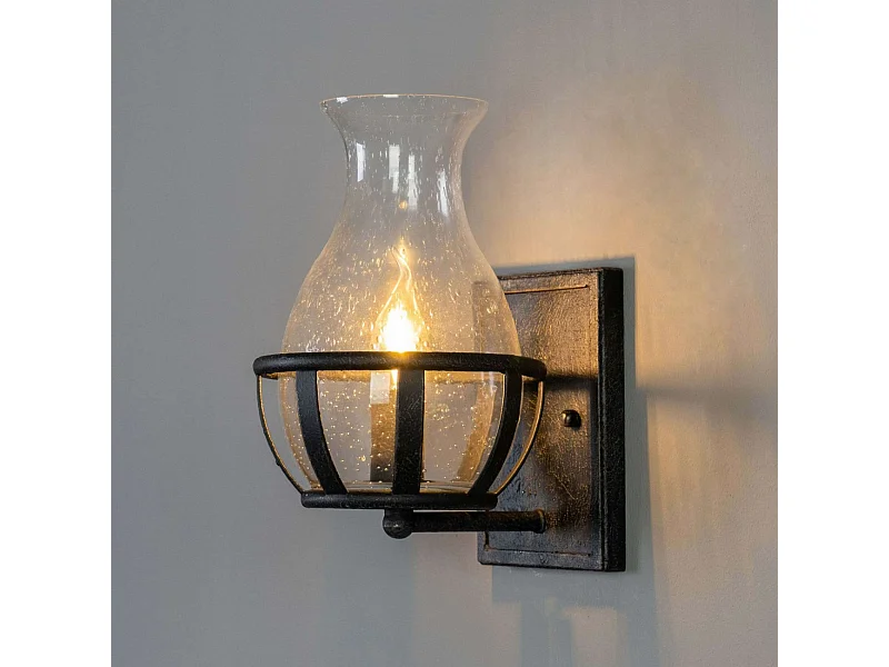 Applique Murale Noire avec Vase en Verre - Elerina