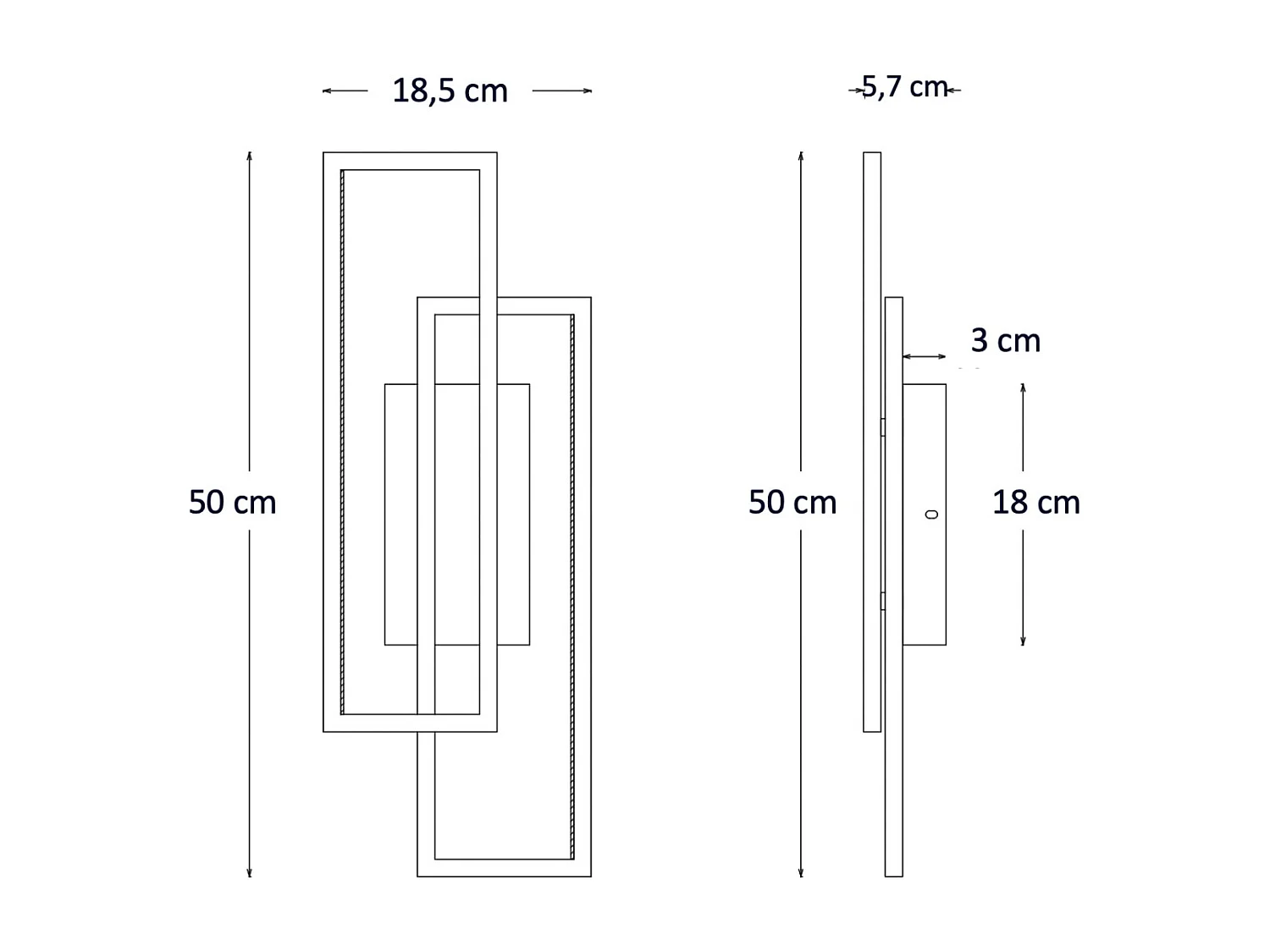 Applique double rectangle laiton 50 cm éclairage indirect - Torello
