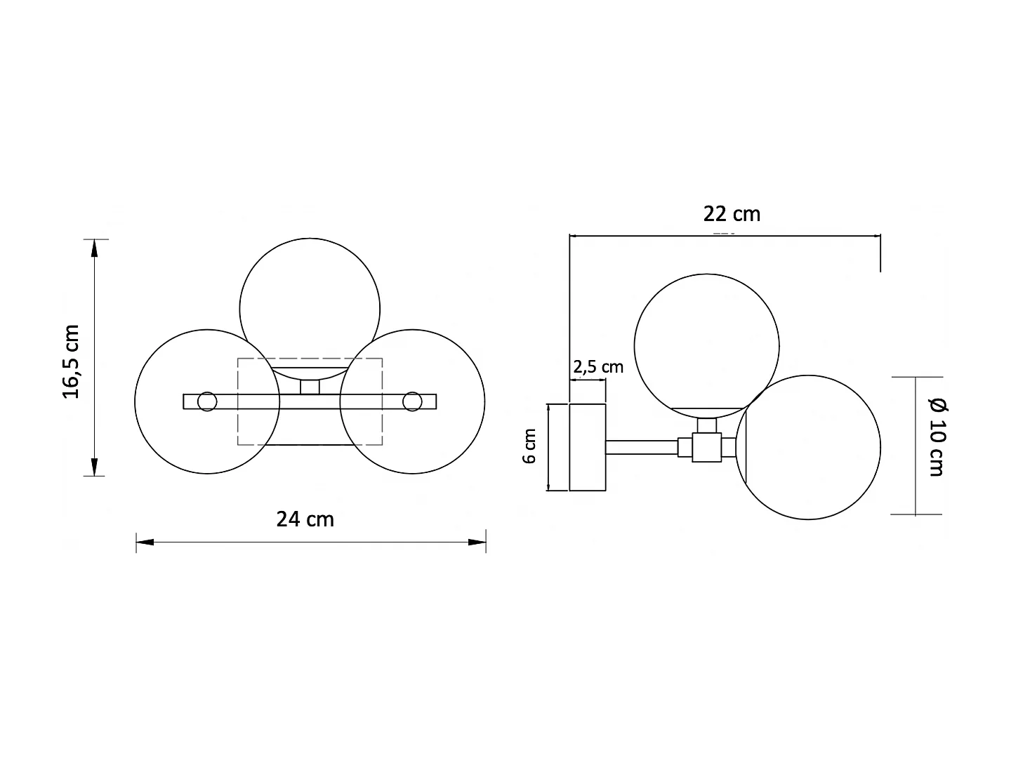 Applique charmante dorée trois sphères en verre blanc - Ambrosia