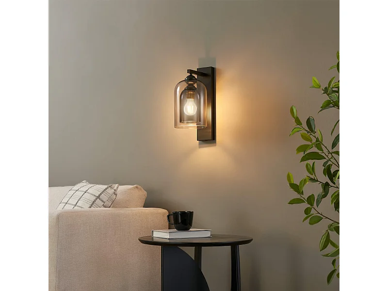 Applique noire avec cloche en verre fumé - Artemis