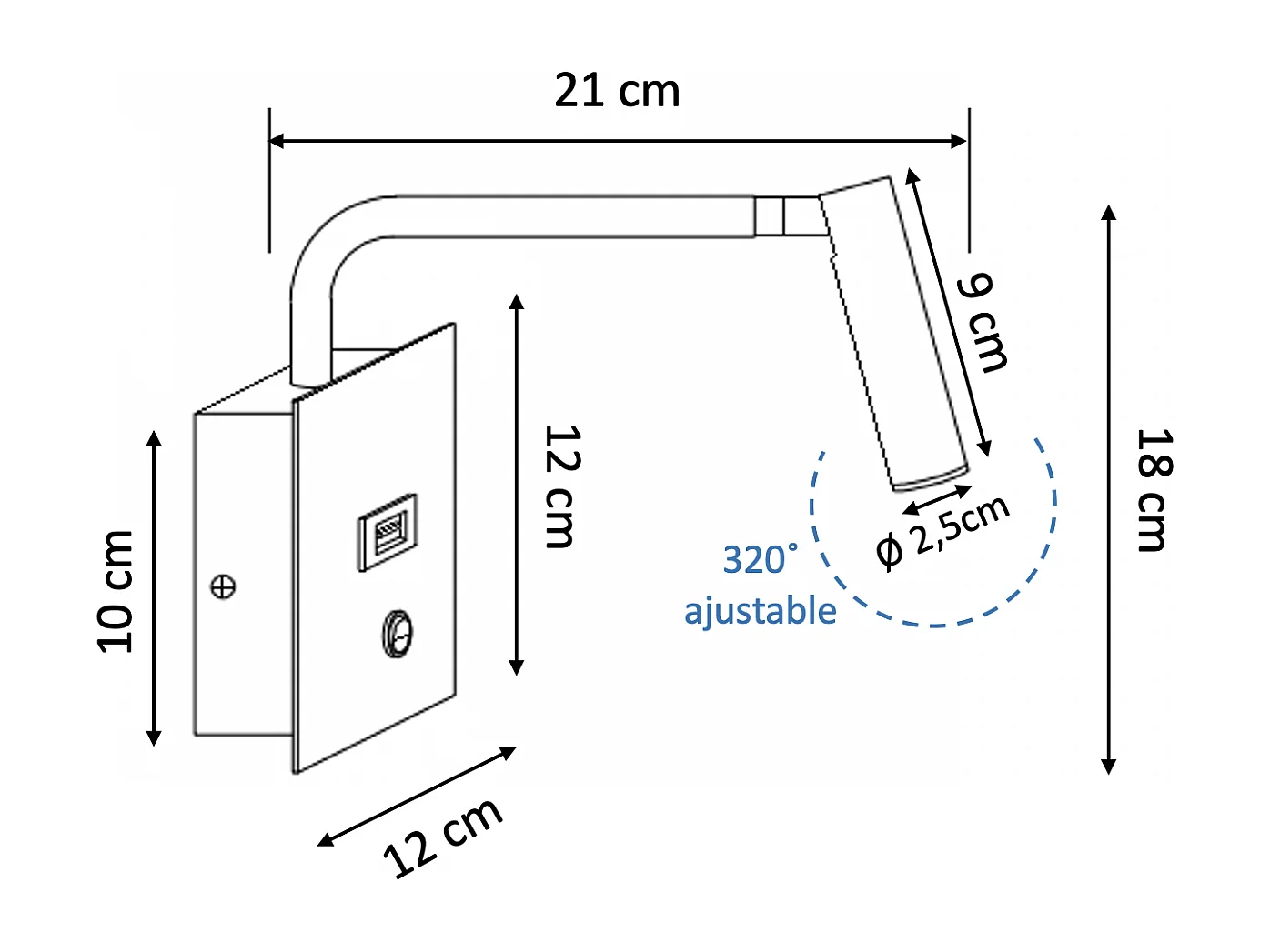 Liseuse blanche pratique et moderne LED et port USB intégré - Miami