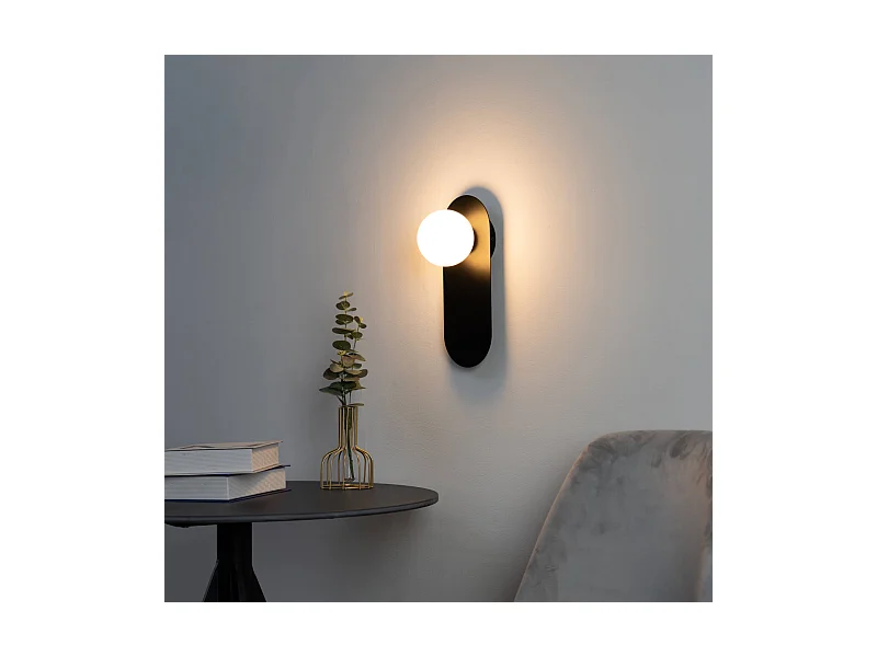 Applique minimaliste noire à verre blanc - Mattina