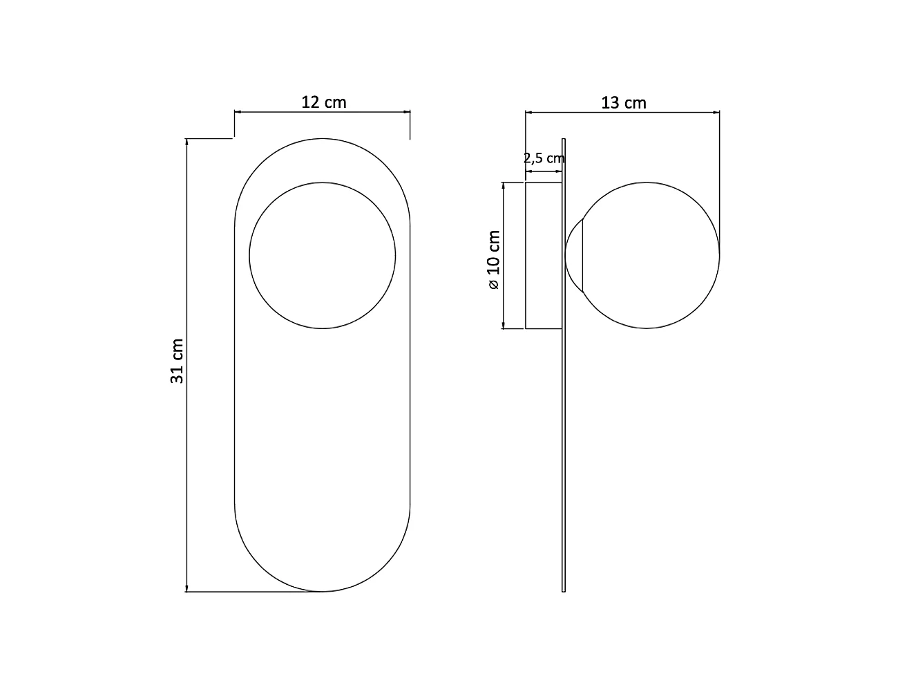 Applique minimaliste noire à verre blanc - Mattina