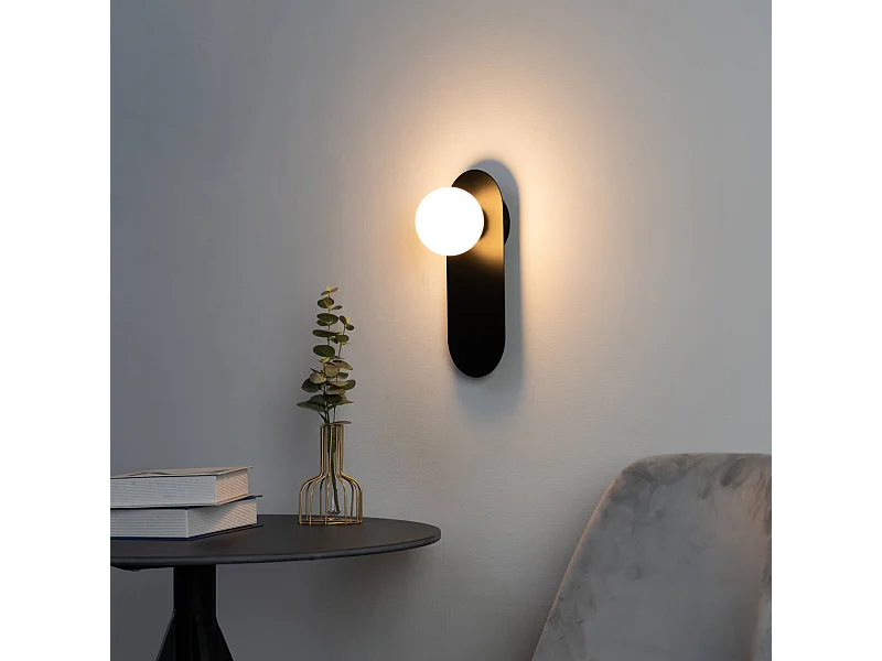 Applique minimaliste noire à verre blanc - Mattina