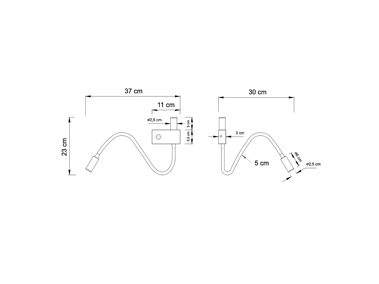 Applique liseuse double lumière épurée noire - Nanda