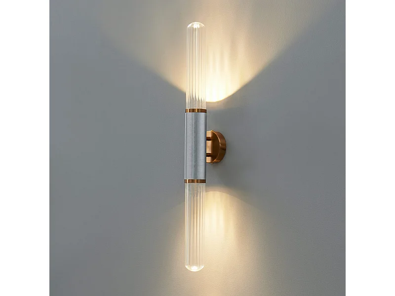 Applique longiligne argent et or double éclairage - Hita