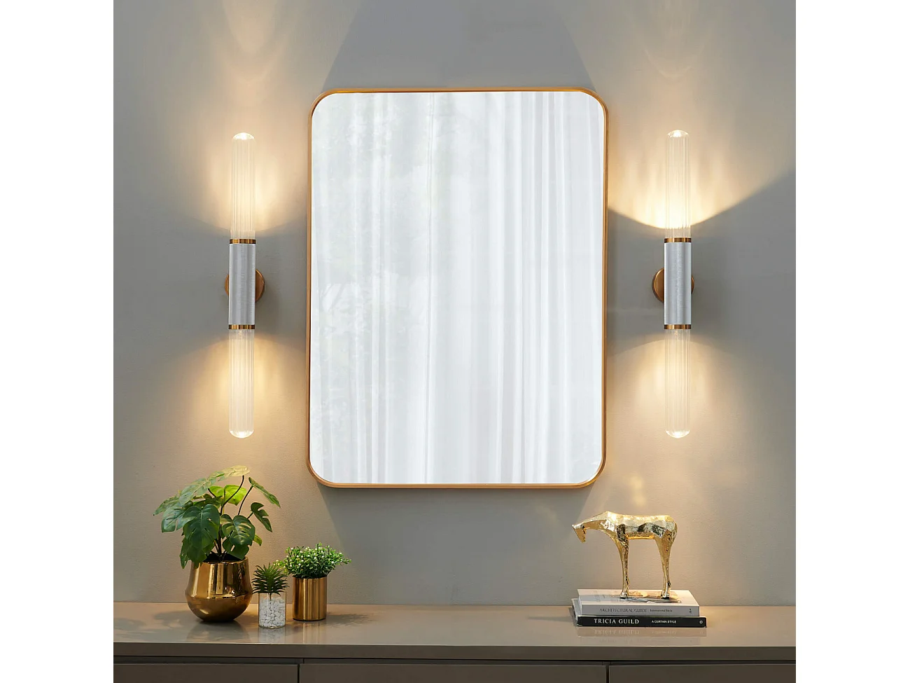 Applique longiligne argent et or double éclairage - Hita