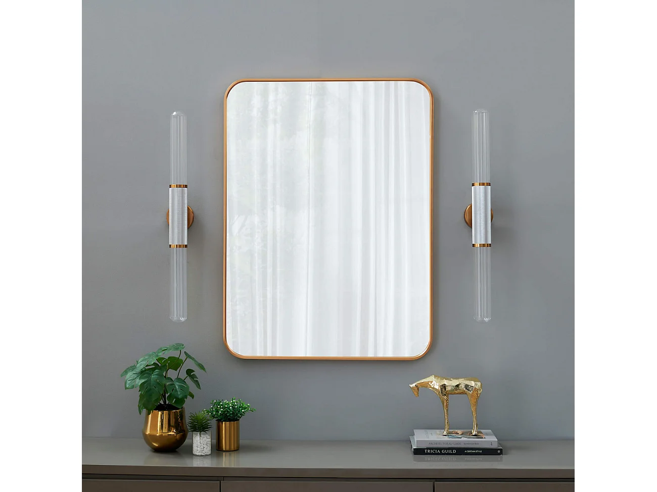 Applique longiligne argent et or double éclairage - Hita