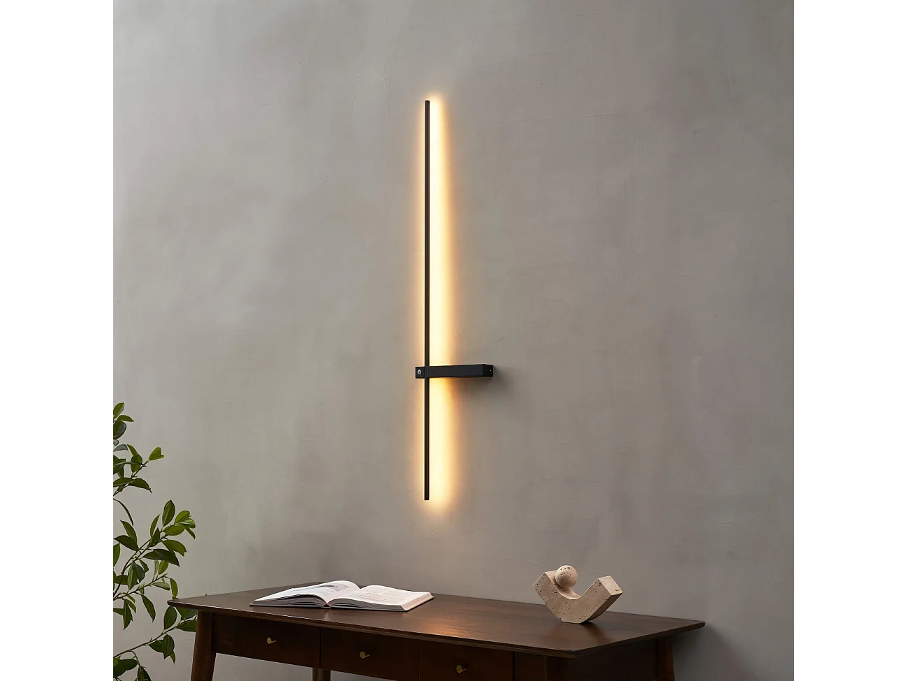Applique minimaliste barre noire LED dimmable avec interrupteur - Stolia