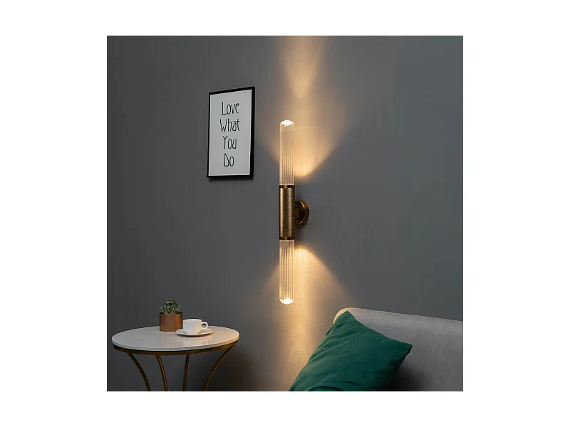 Applique tendance dorée double éclairage LED en métal et verre  - Hita