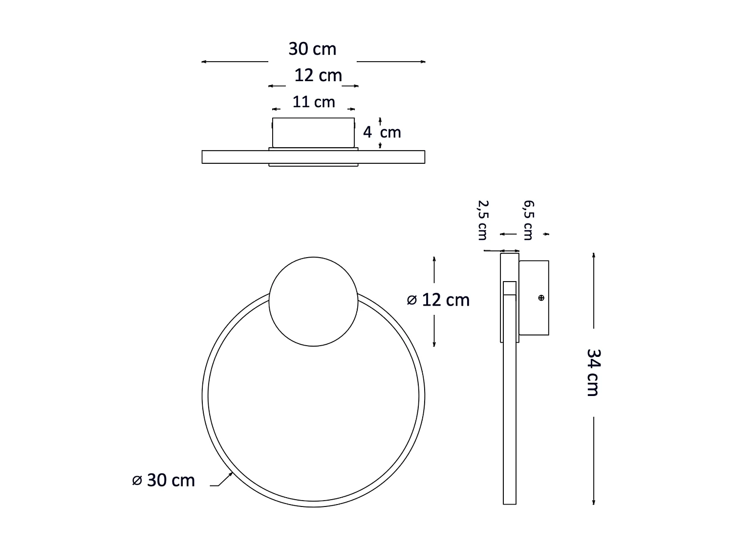 Applique circulaire noire et laiton 30 cm - Alisa