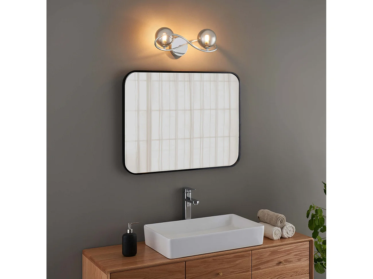 Applique murale chromée design double verre fumé - Novale