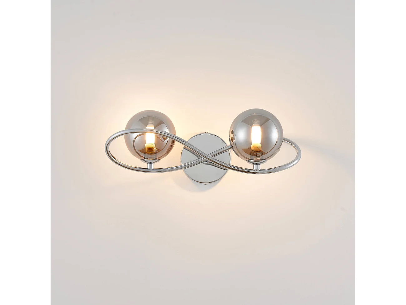 Applique murale chromée design double verre fumé - Novale