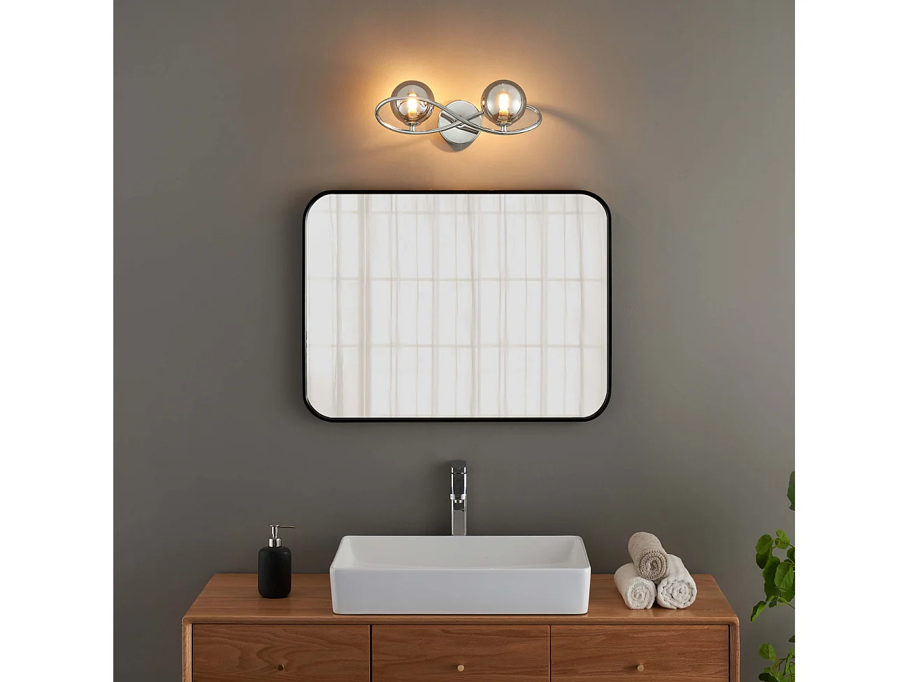 Applique murale chromée design double verre fumé - Novale