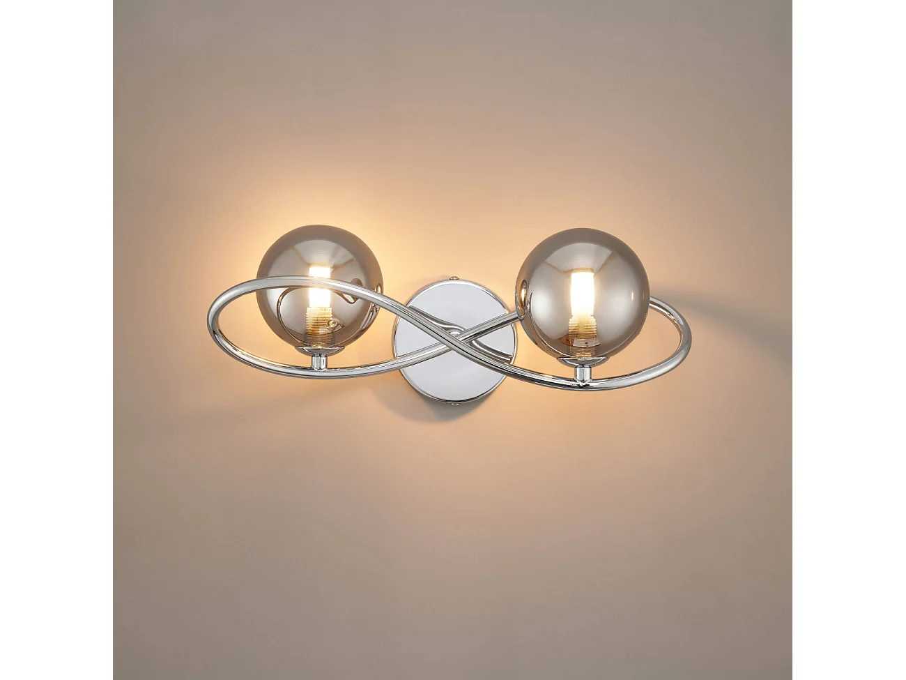 Applique murale chromée design double verre fumé - Novale