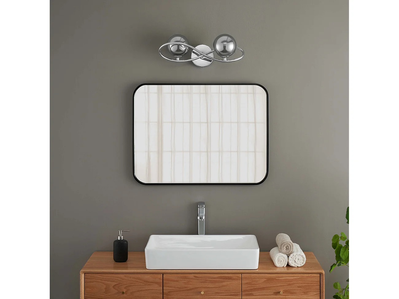 Applique murale chromée design double verre fumé - Novale