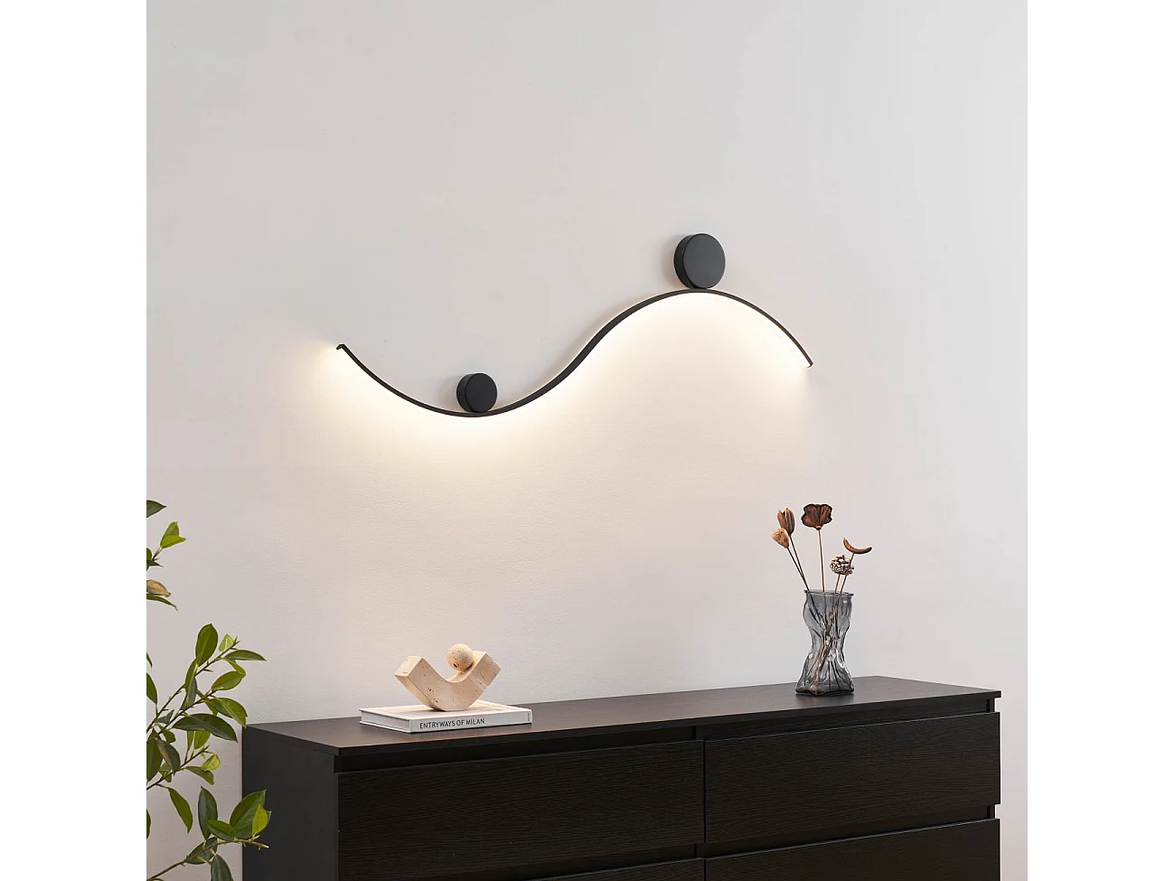 Applique LED design longue vague double support noir - Curva