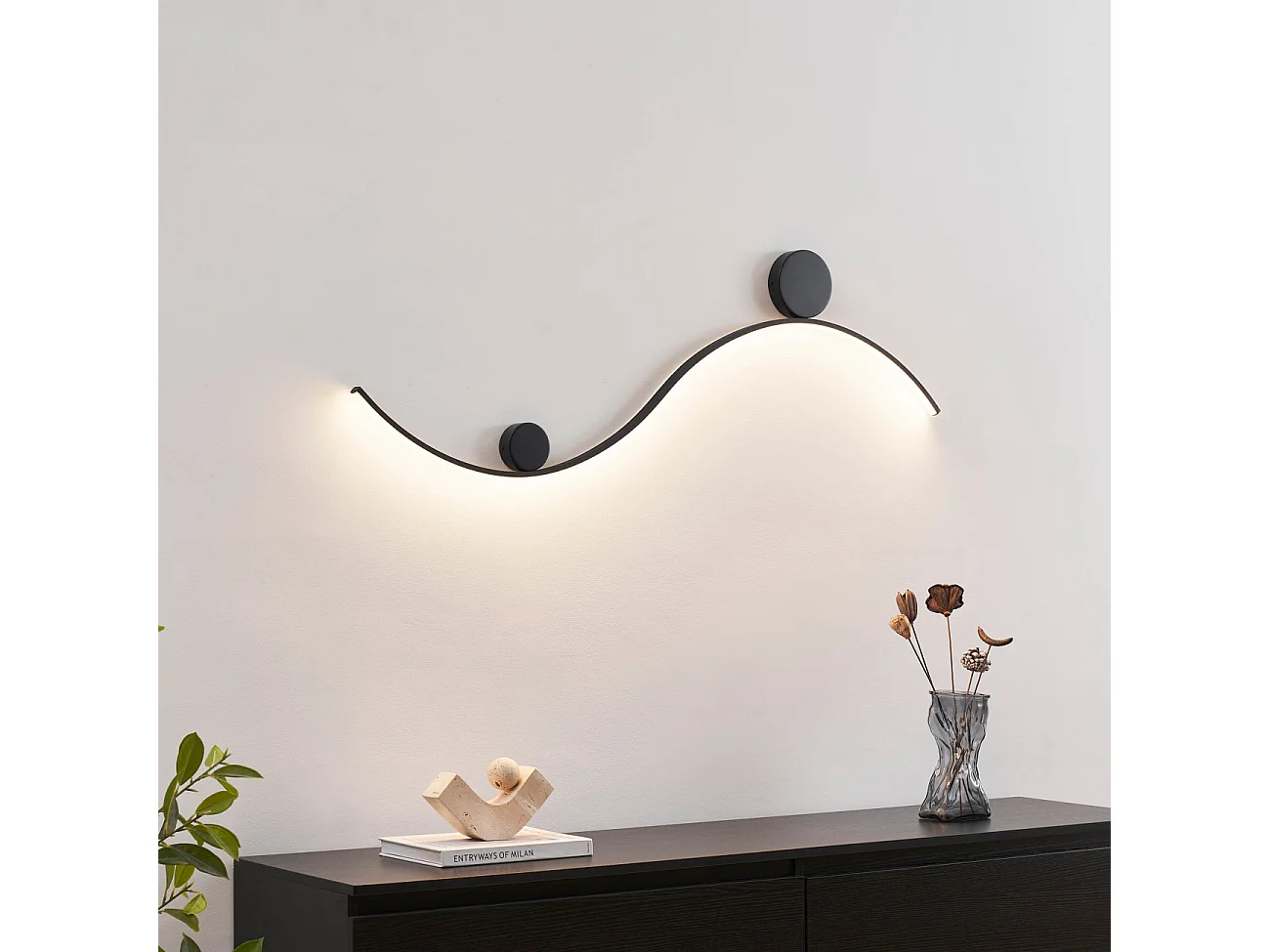 Applique LED design longue vague double support noir - Curva
