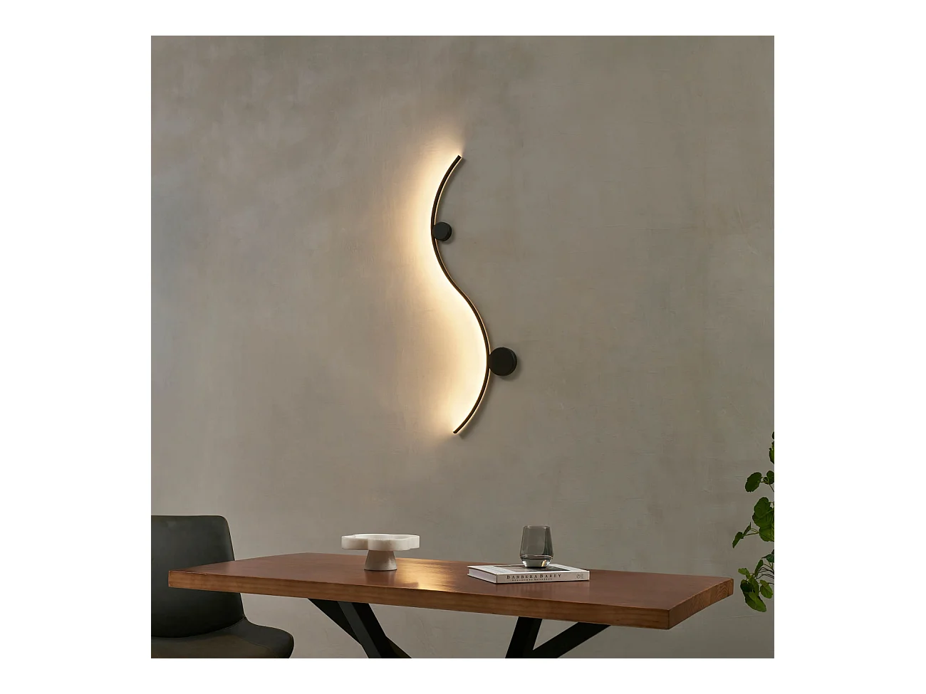 Applique LED design longue vague double support noir - Curva